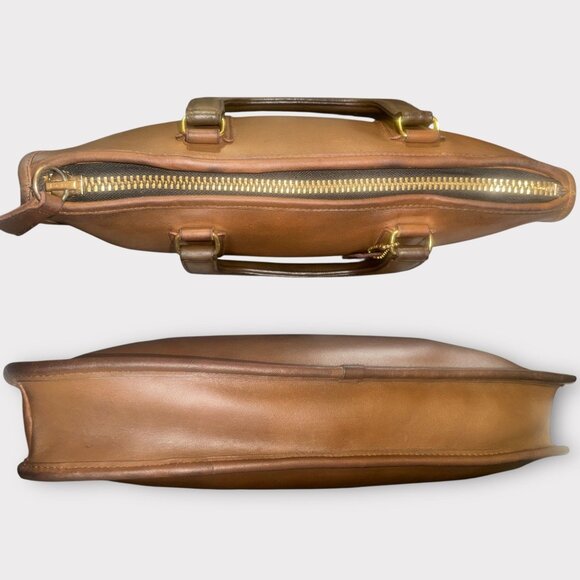 VTG Coach Slim Compact Satchel 9425 Tabac Leather Brass Early 80s NYC Made Bag - Picture 4 of 8